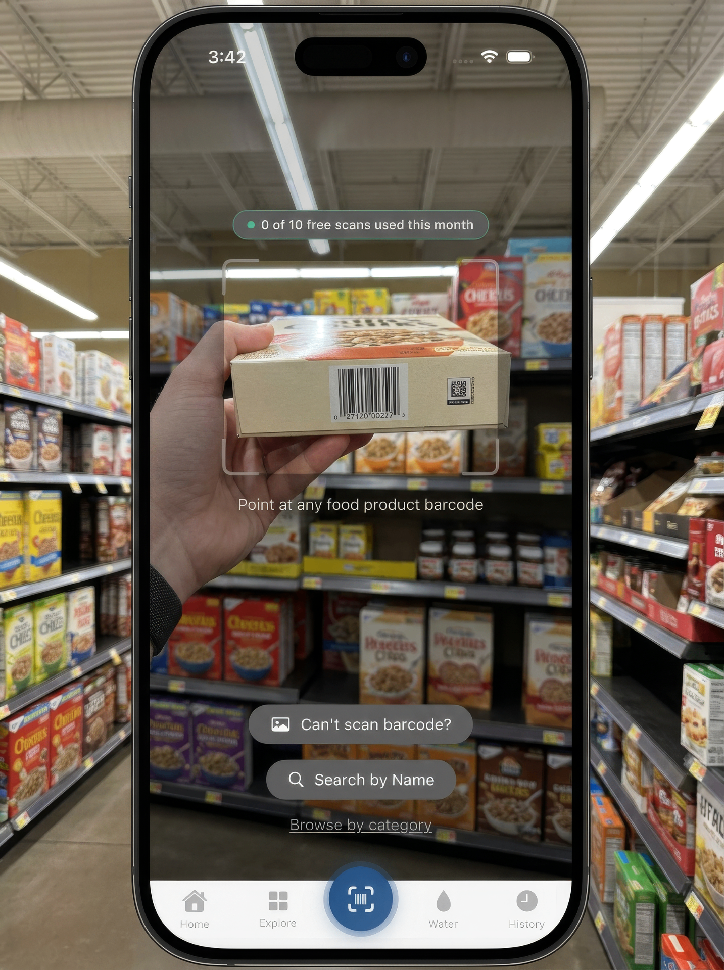 PurityIQ scanning a barcode in a grocery aisle